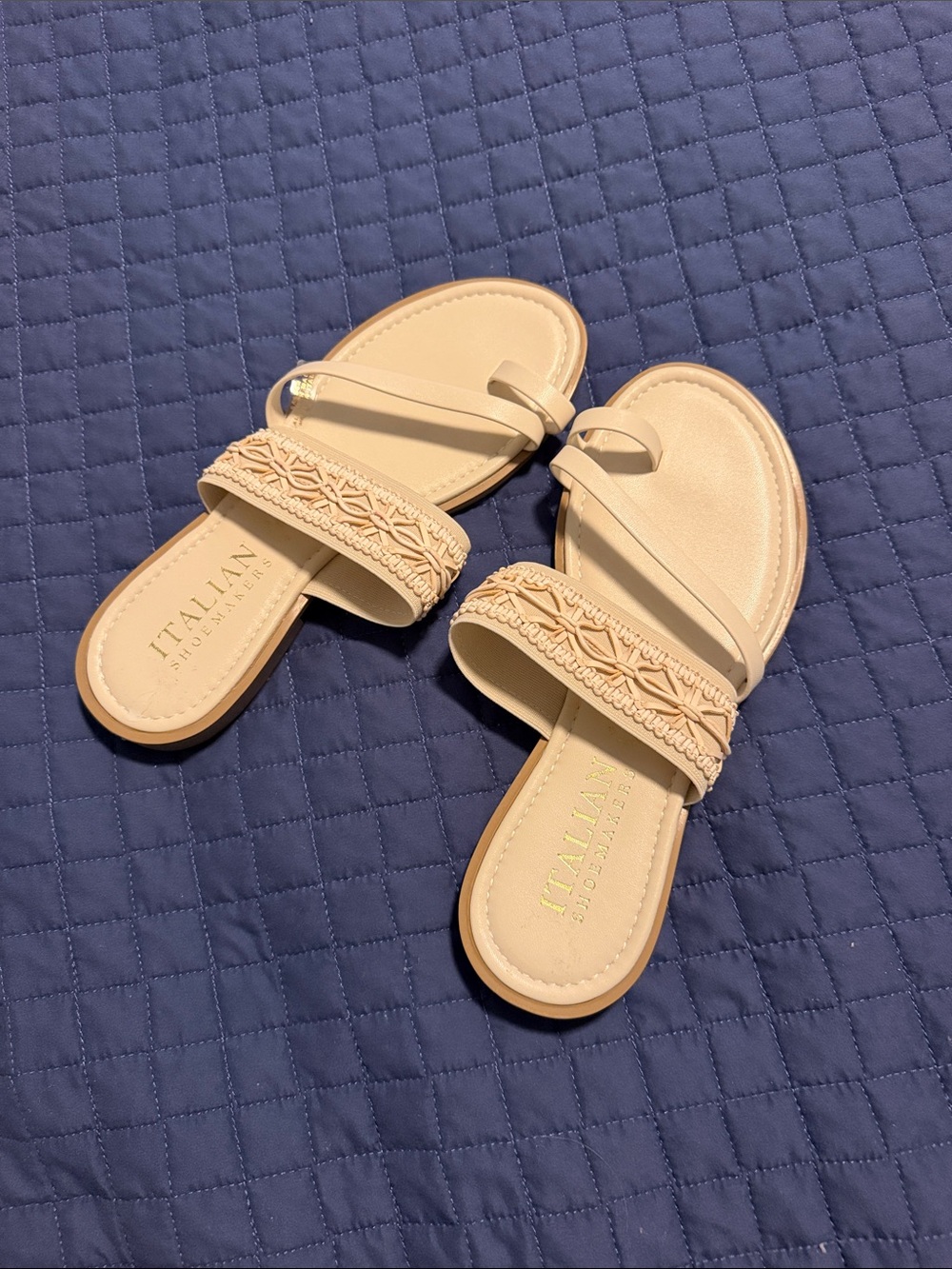 Italian Shoemakers Nude Braided Double-Strap Slide Sandals